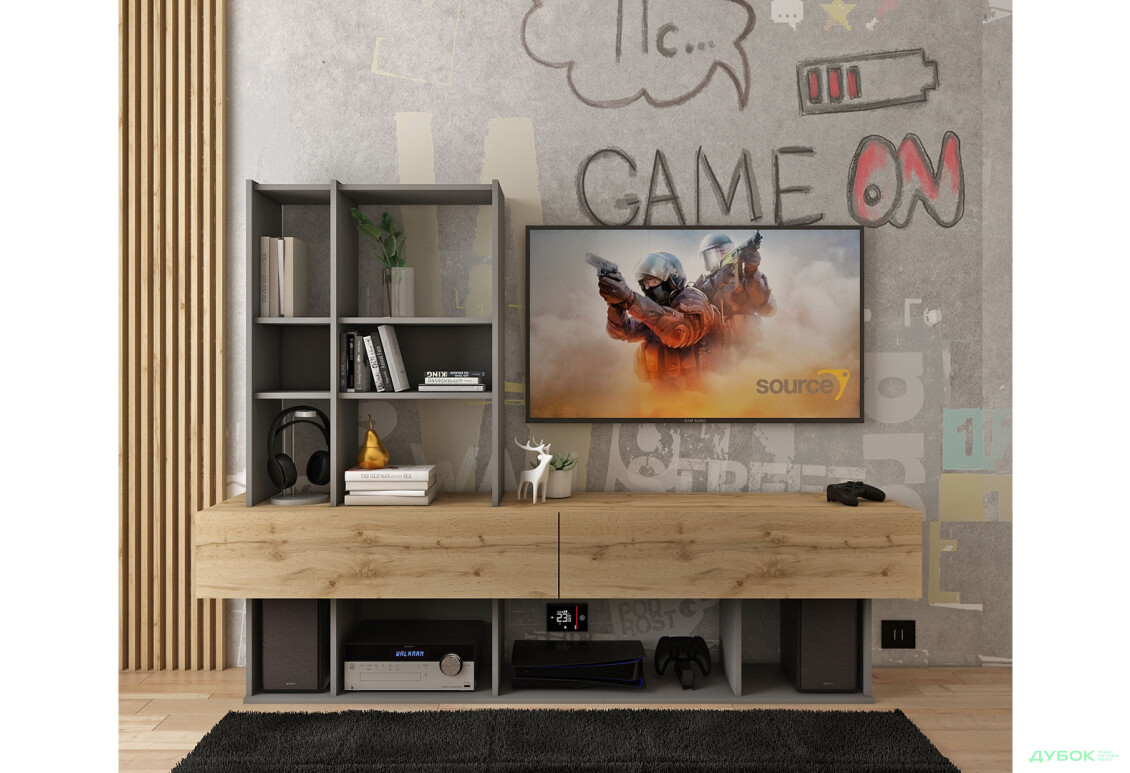 Стінка Doros Нота 195 см Графіт / Дуб Евок