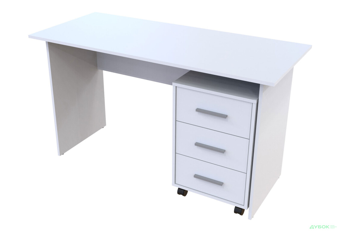 Стол письменный Doros Т3 120х60 см с тумбой на колесиках с 3 ящиками, Белый