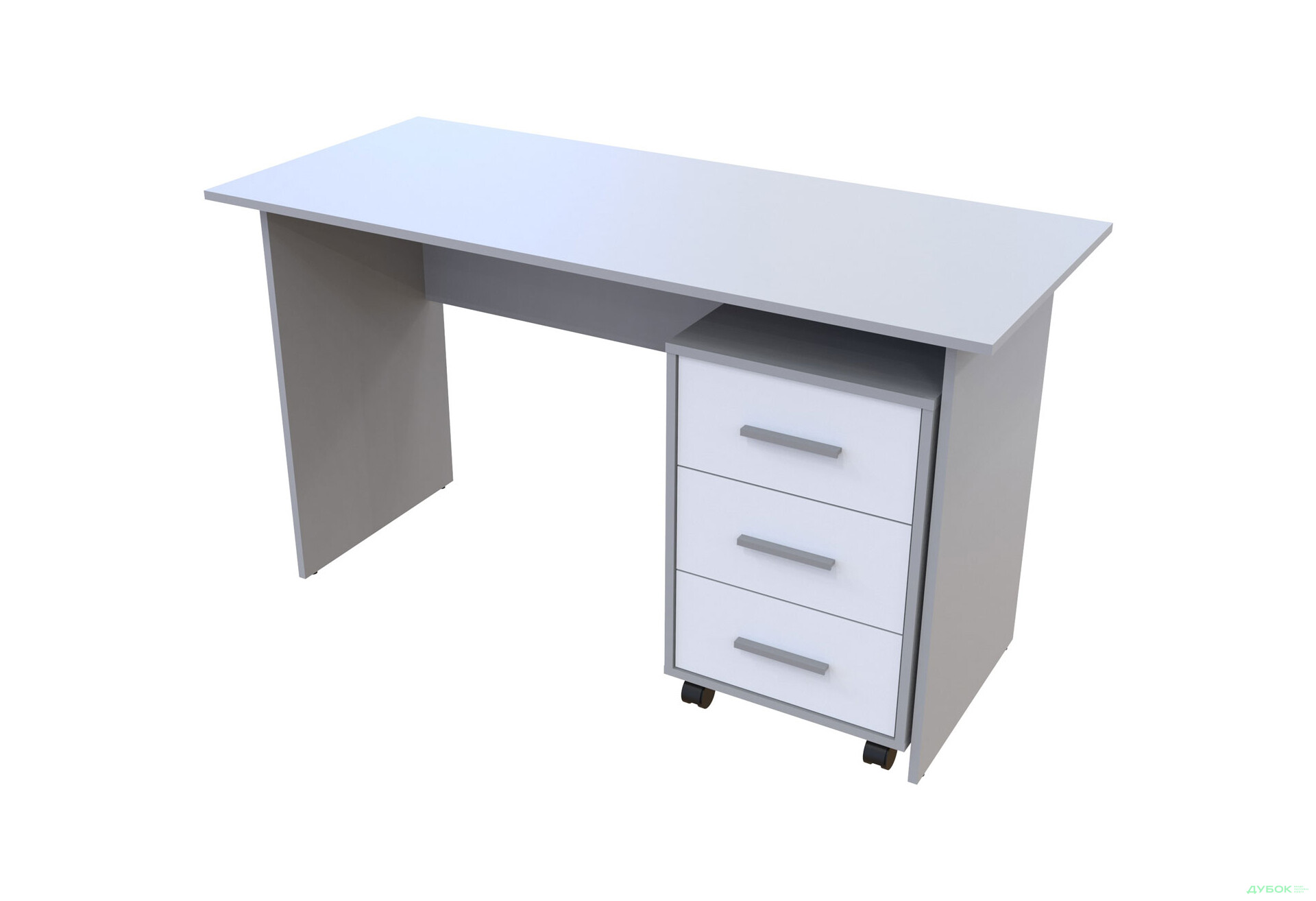 Изображение 1 - Стол письменный Doros Т3 120х60 см с тумбой на колесиках с 3 ящиками, Серый / Белый