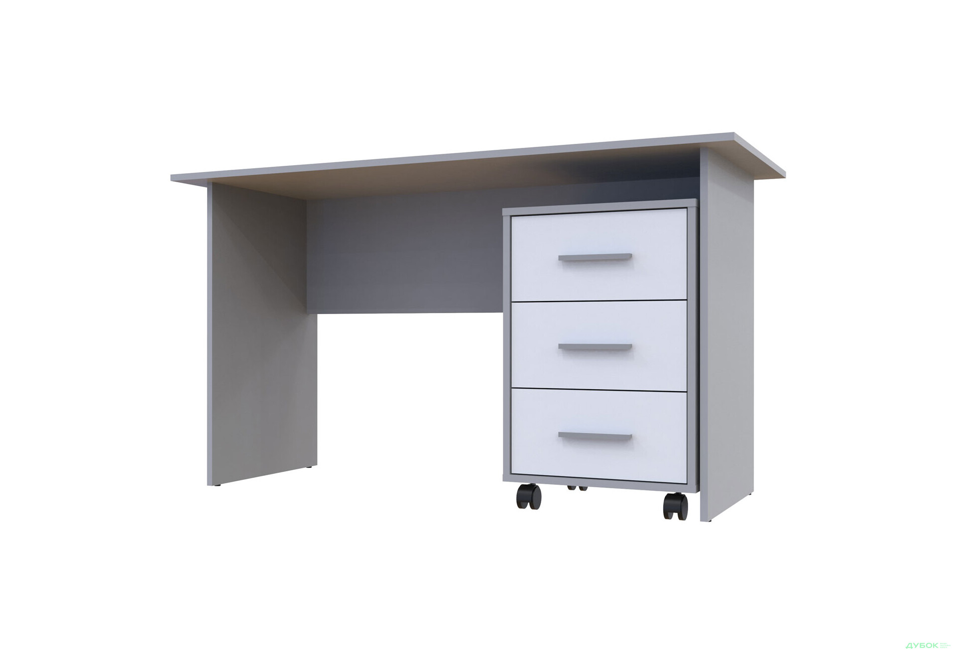 Изображение 2 - Стол письменный Doros Т3 120х60 см с тумбой на колесиках с 3 ящиками, Серый / Белый
