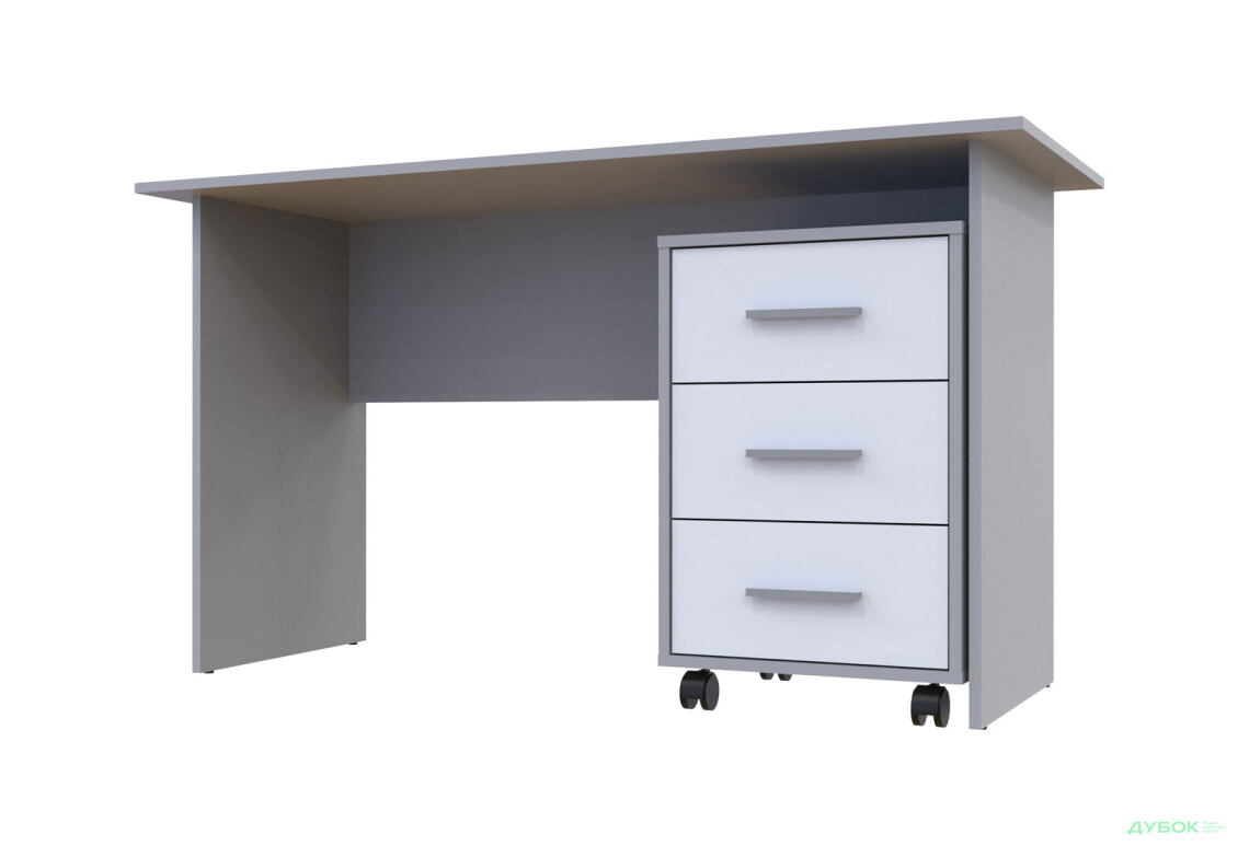 Изображение 2 - Стол письменный Doros Т3 120х60 см с тумбой на колесиках с 3 ящиками, Серый / Белый