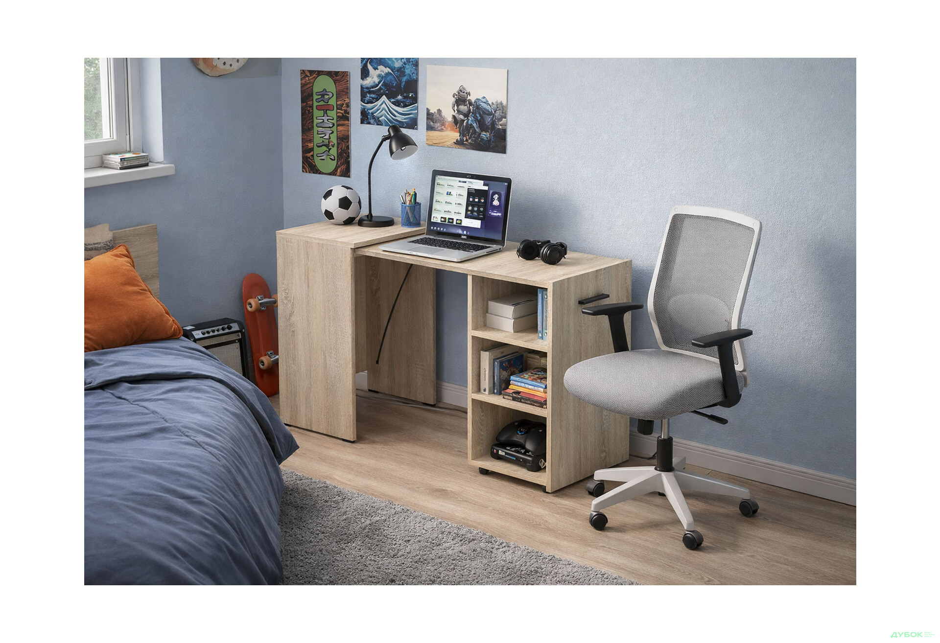 Зображення 2 - Стіл-тумба трансформер Knap Knap Hobana / Хобана з трьома відкритими поличками, Дуб Сонома