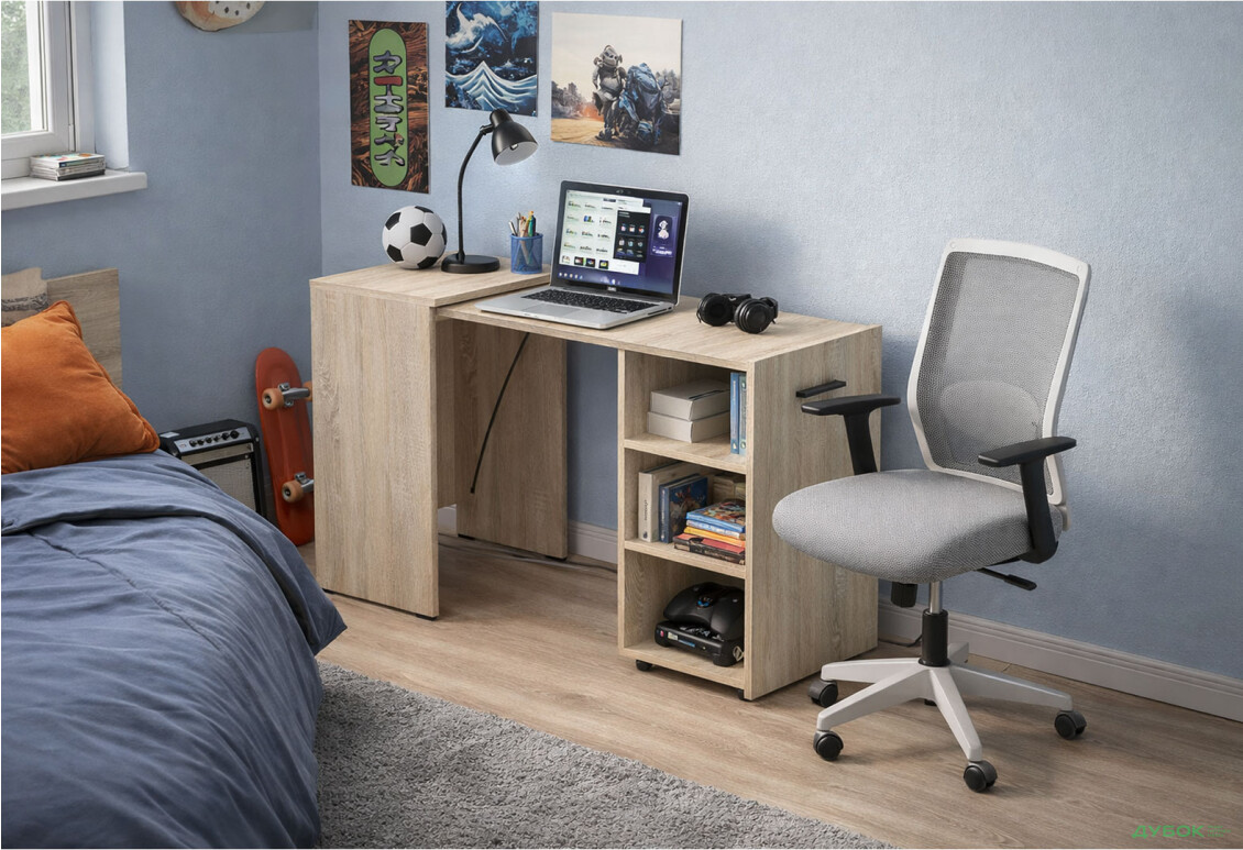 Зображення 2 - Стіл-тумба трансформер Knap Knap Hobana / Хобана з трьома відкритими поличками, Дуб Сонома