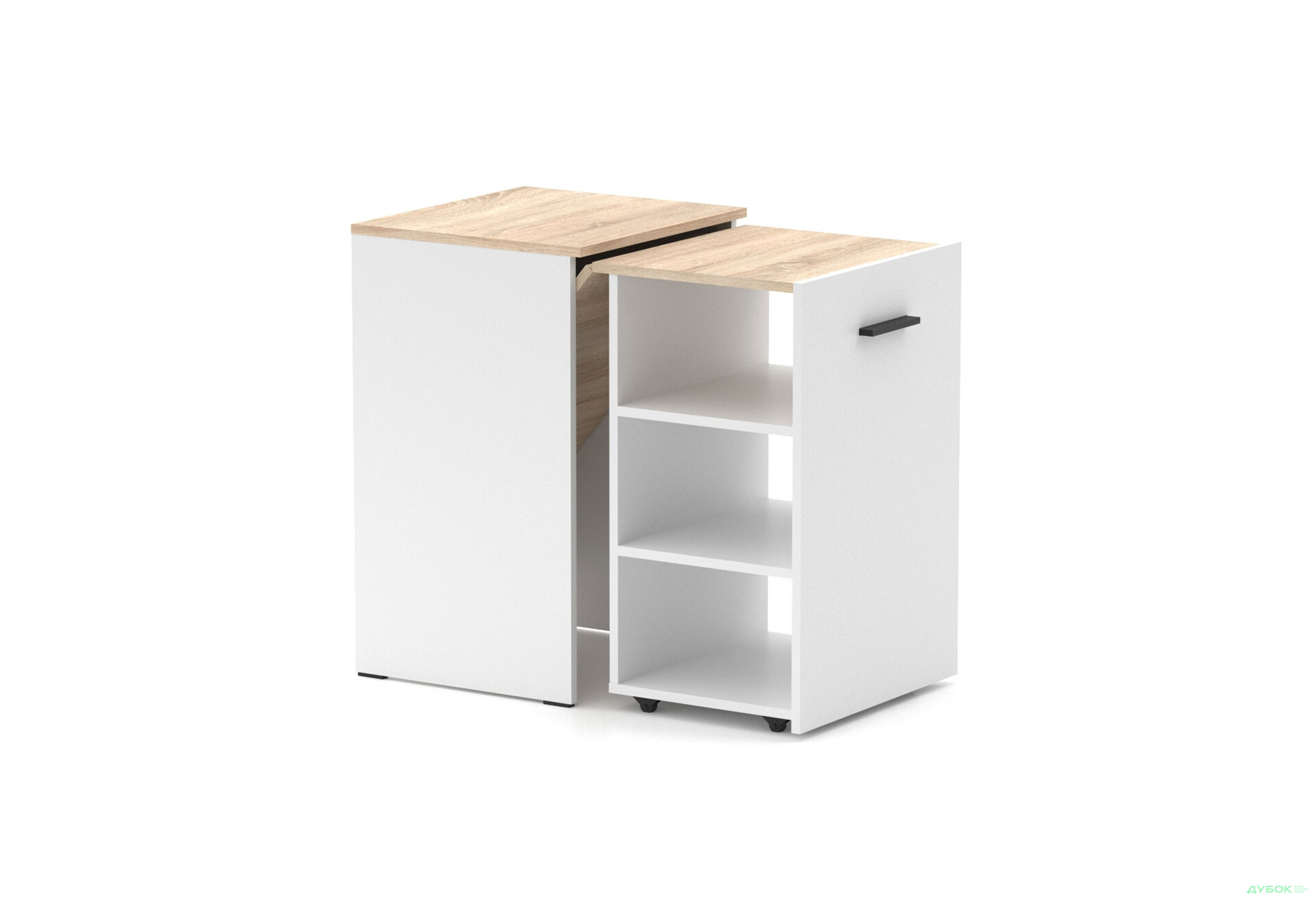 Зображення 2 - Стіл-тумба трансформер Knap Knap Hobana / Хобана з трьома відкритими поличками, Білий / Дуб сонома