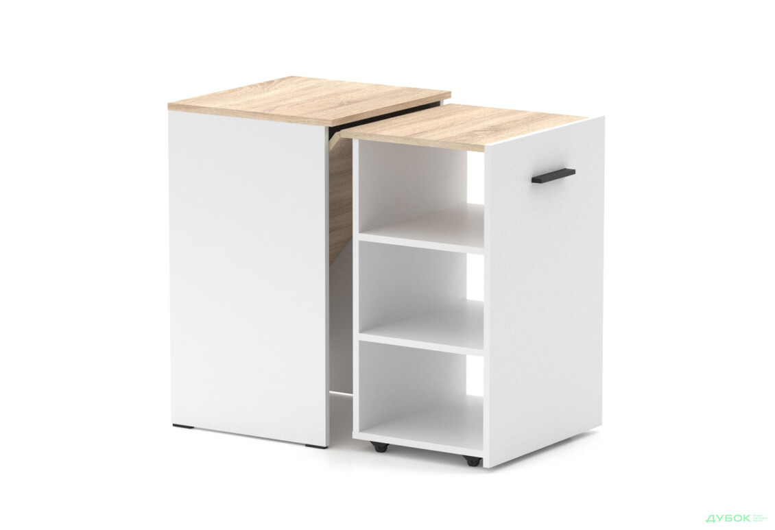 Зображення 2 - Стіл-тумба трансформер Knap Knap Hobana / Хобана з трьома відкритими поличками, Білий / Дуб сонома