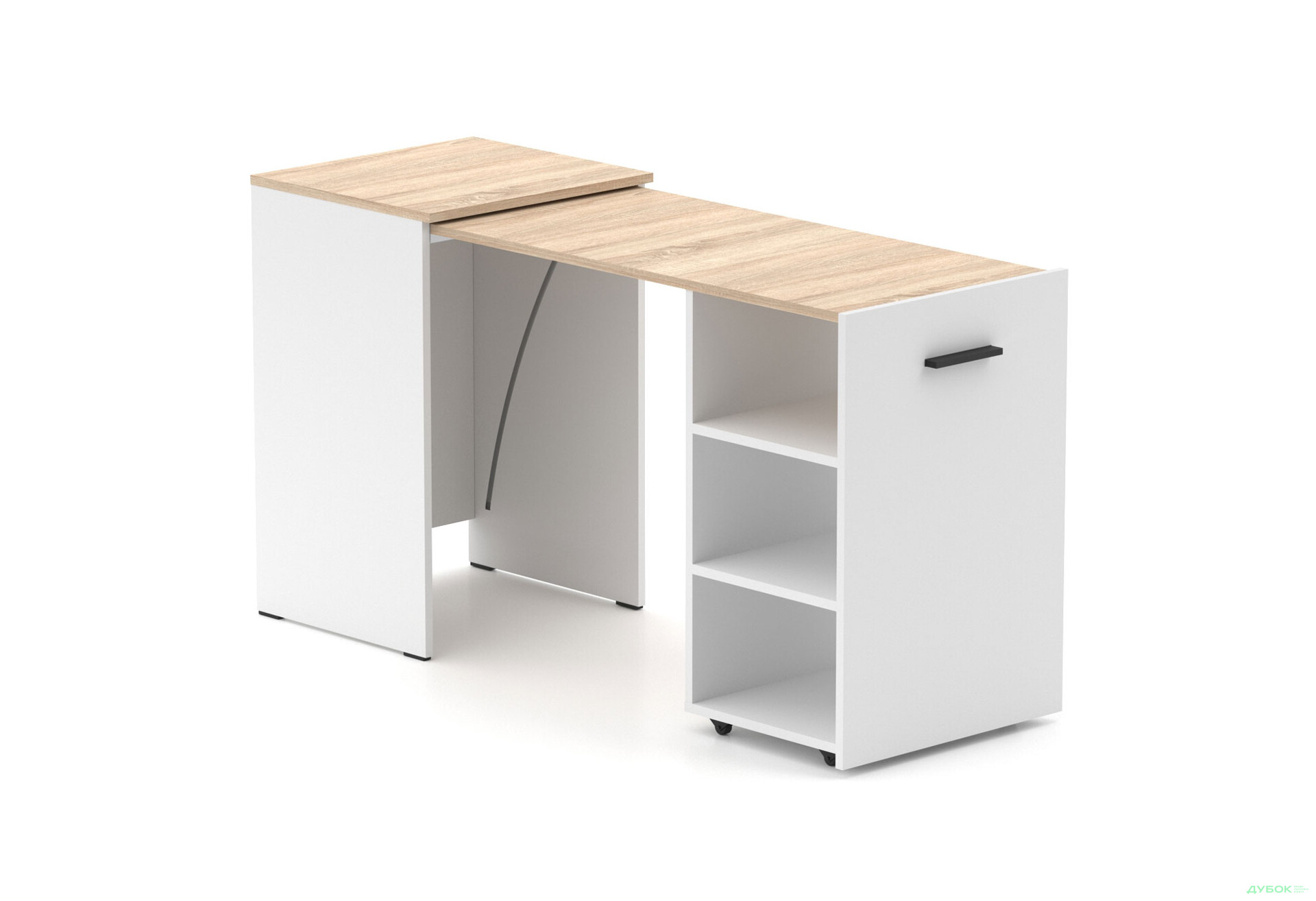 Зображення 1 - Стіл-тумба трансформер Knap Knap Hobana / Хобана з трьома відкритими поличками, Білий / Дуб сонома