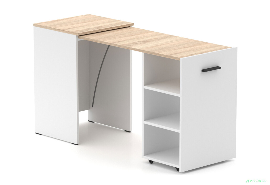 Стіл-тумба трансформер Knap Knap Hobana / Хобана з трьома відкритими поличками, Білий / Дуб сонома