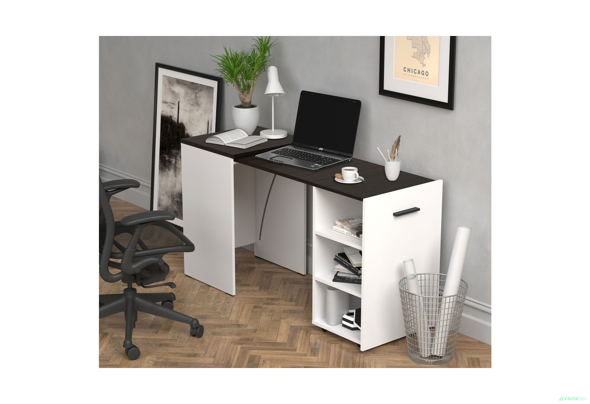 Зображення 5 - Стіл-тумба трансформер Knap Knap Hobana / Хобана з трьома відкритими поличками, Білий / Венге