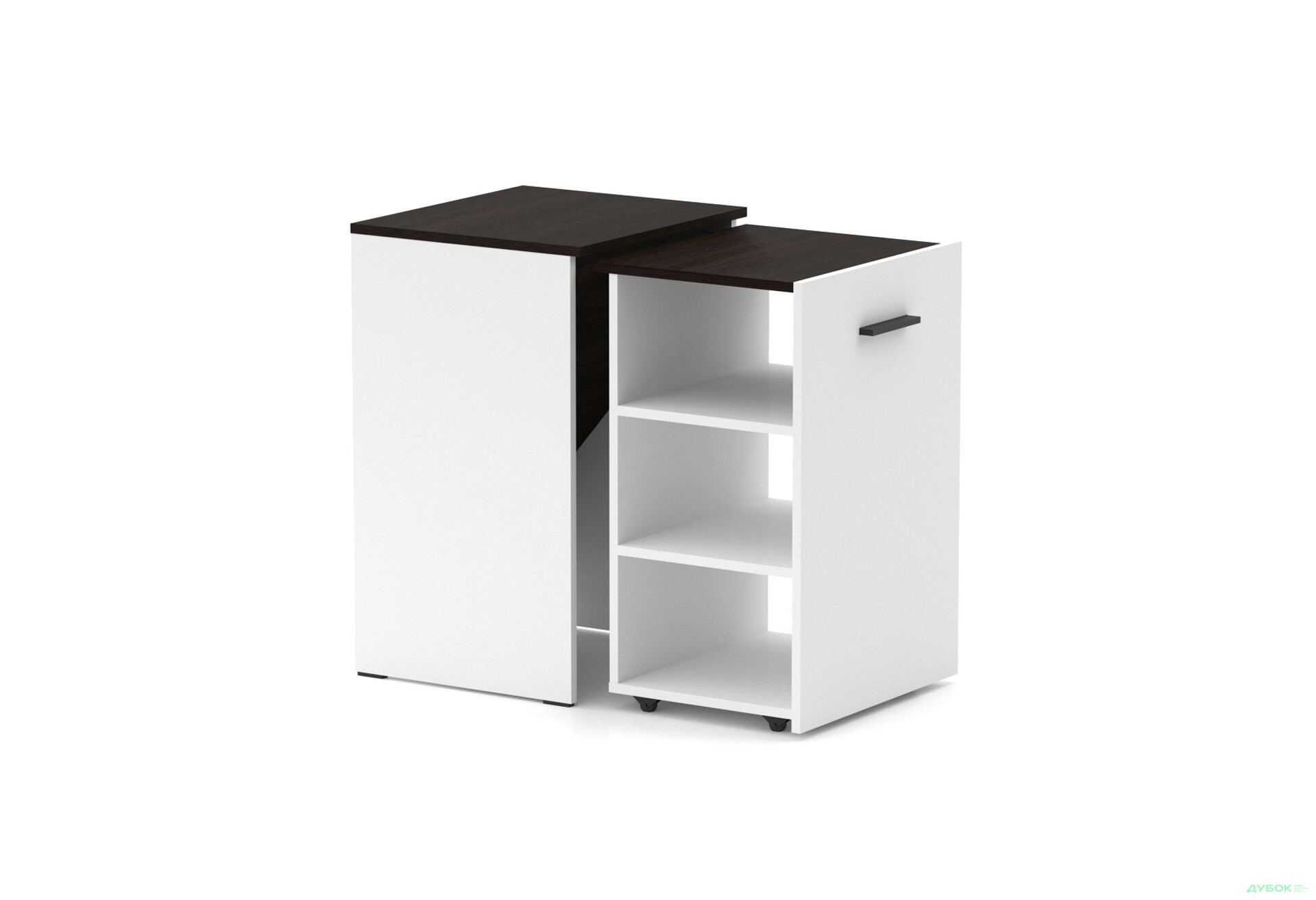 Зображення 2 - Стіл-тумба трансформер Knap Knap Hobana / Хобана з трьома відкритими поличками, Білий / Венге