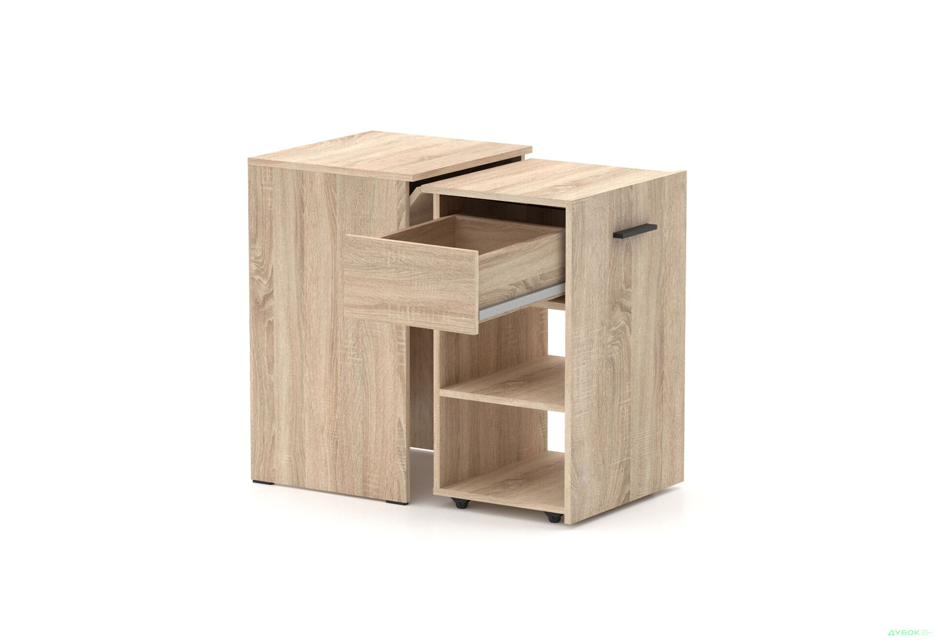 Зображення 2 - Стіл-тумба трансформер Knap Knap Hobana / Хобана Ш1 з 2 відкритими поличками та шухлядою, Дуб сонома
