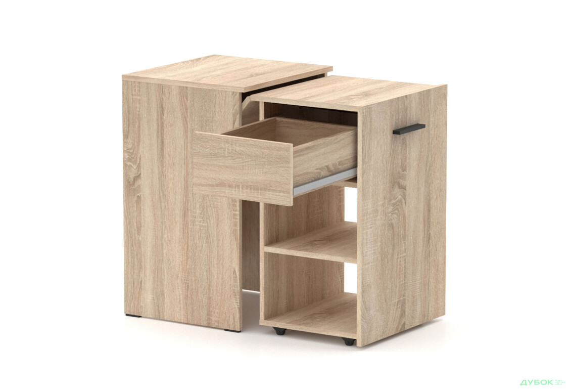 Зображення 2 - Стіл-тумба трансформер Knap Knap Hobana / Хобана Ш1 з 2 відкритими поличками та шухлядою, Дуб сонома
