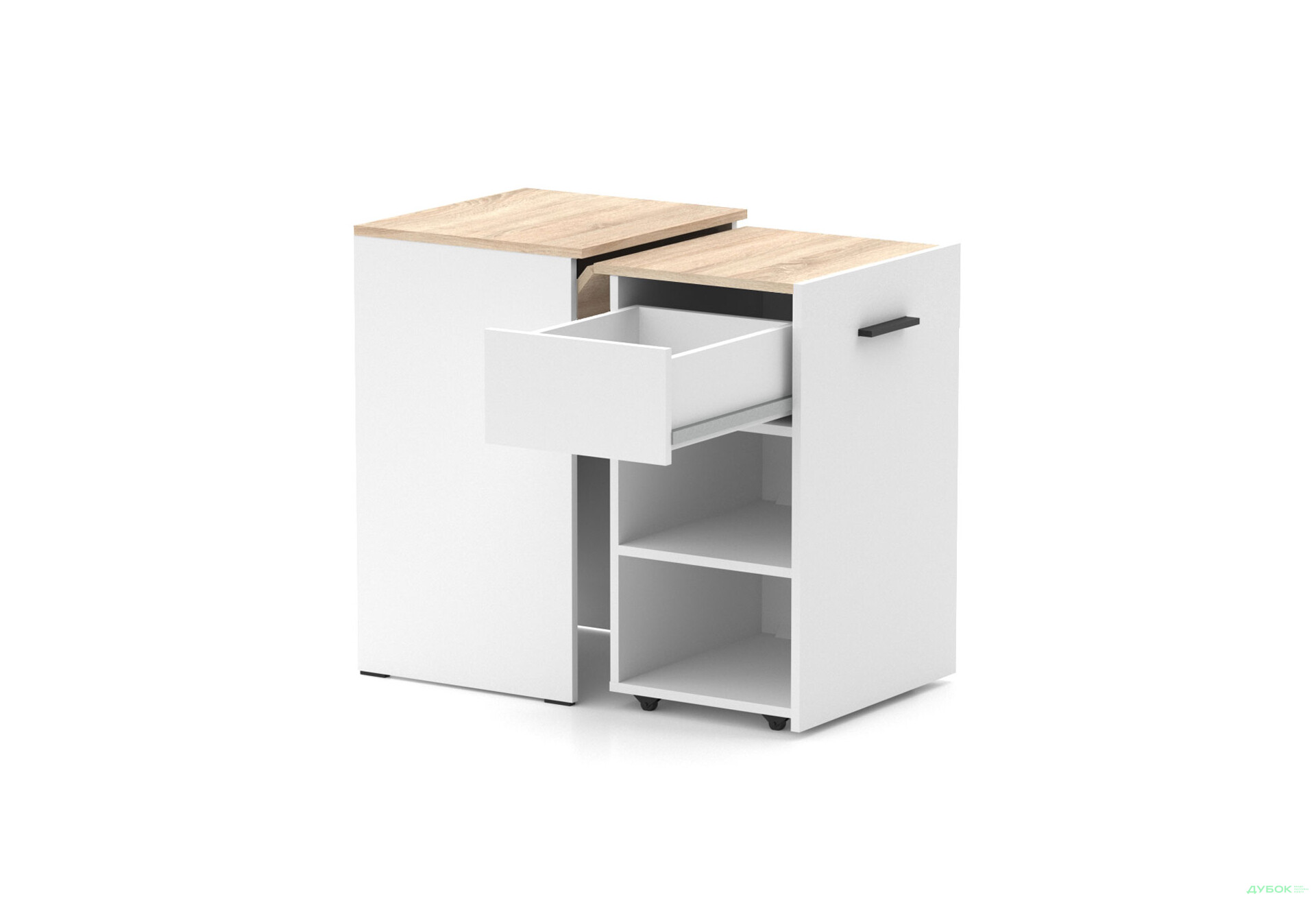 Изображение 2 - Стол-тумба трансформер Knap Knap Hobana / Хобана Ш1 с 2 открытыми полочками и ящиком, Белый / Дуб сонома