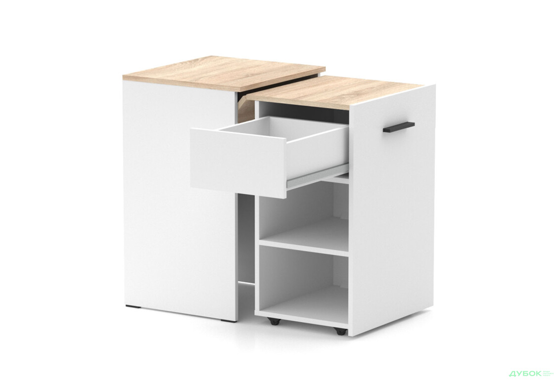 Изображение 2 - Стол-тумба трансформер Knap Knap Hobana / Хобана Ш1 с 2 открытыми полочками и ящиком, Белый / Дуб сонома