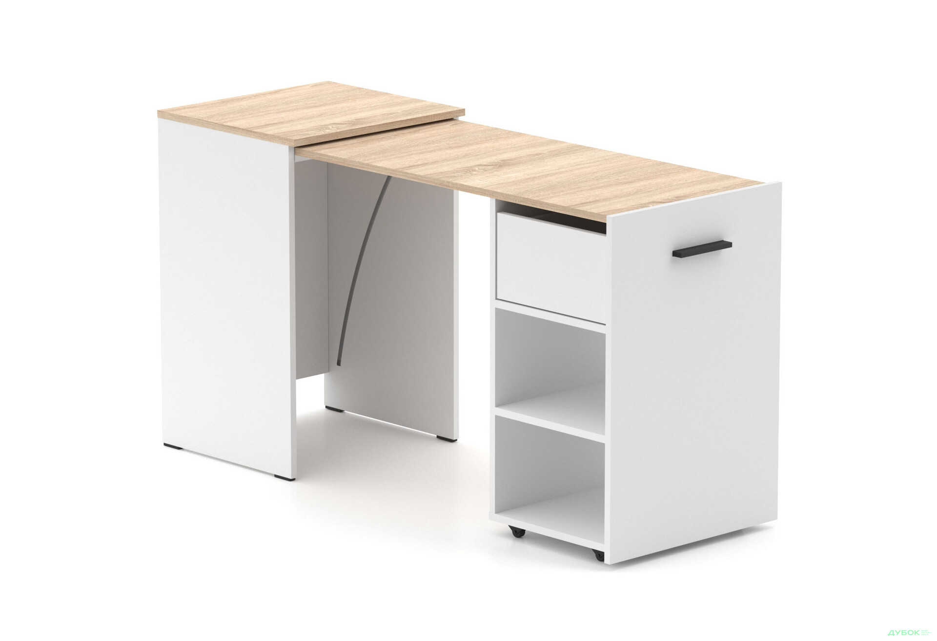 Изображение 1 - Стол-тумба трансформер Knap Knap Hobana / Хобана Ш1 с 2 открытыми полочками и ящиком, Белый / Дуб сонома