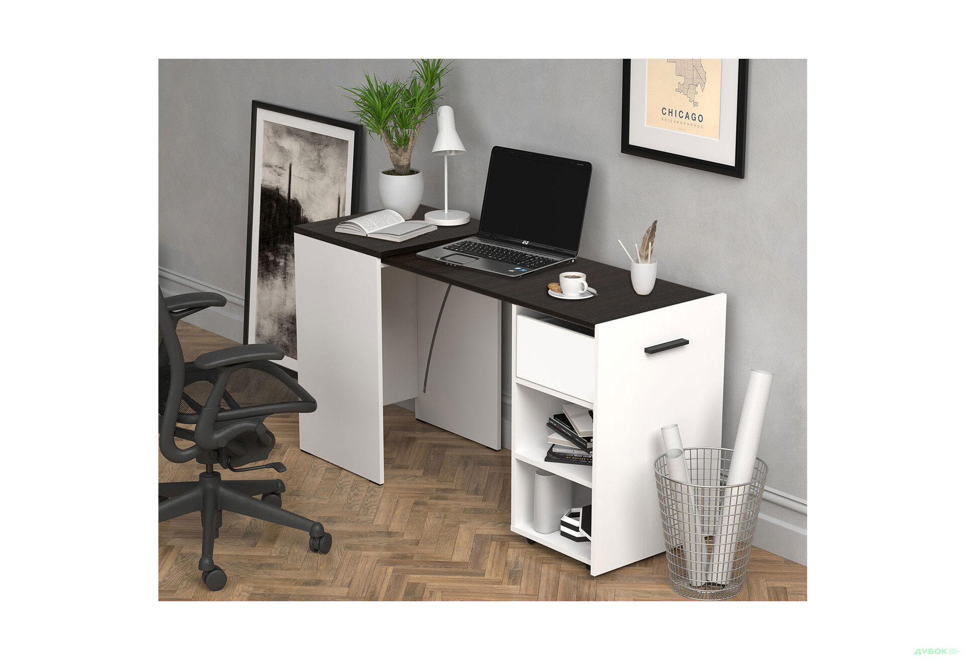 Изображение 5 - Стол-тумба трансформер Knap Knap Hobana / Хобана Ш1 с 2 открытыми полочками и ящиком, Белый / Венге