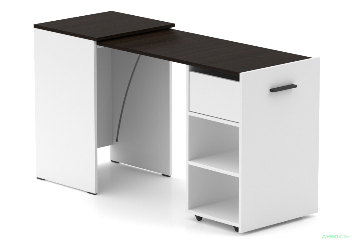 Стол-тумба трансформер Knap Knap Hobana / Хобана Ш1 с 2 открытыми полочками и ящиком, Белый / Венге