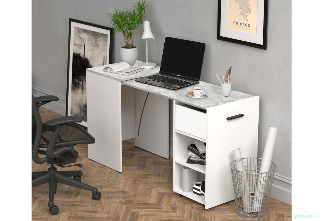 Изображение 5 - Стол-тумба трансформер Knap Knap Hobana / Хобана Ш1 с 2 открытыми полочками и ящиком, Белый / Ателье светлый