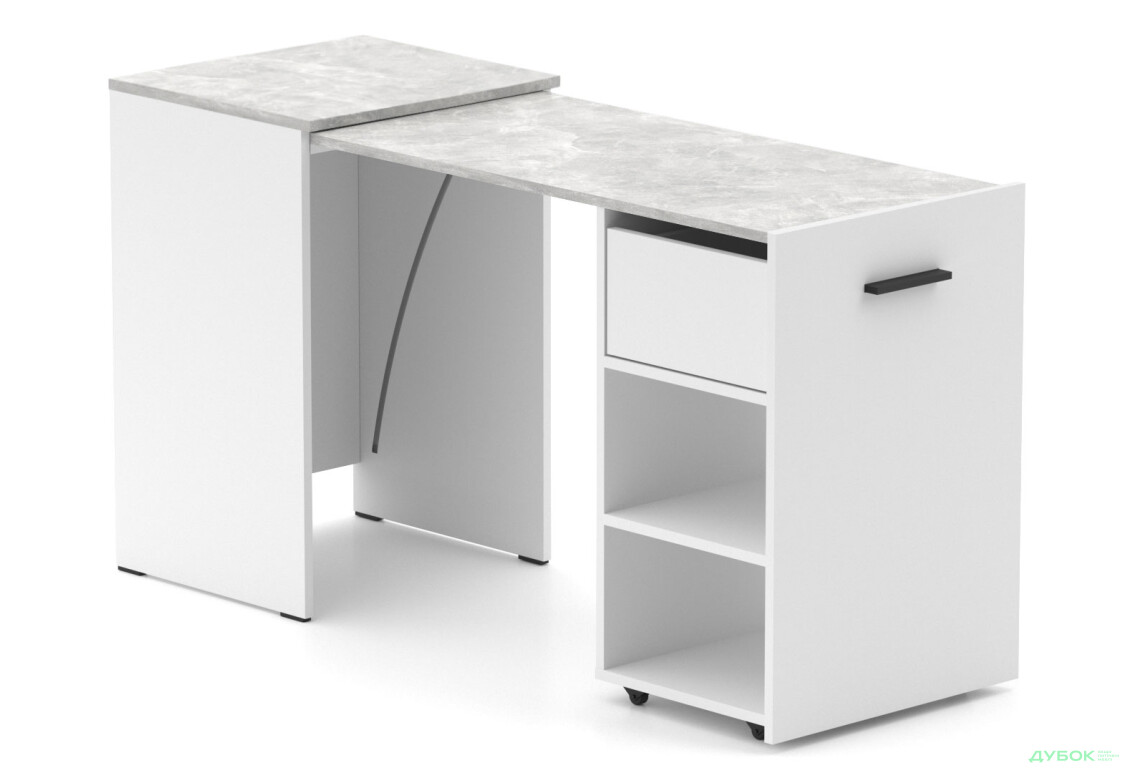 Стол-тумба трансформер Knap Knap Hobana / Хобана Ш1 с 2 открытыми полочками и ящиком, Белый / Ателье светлый