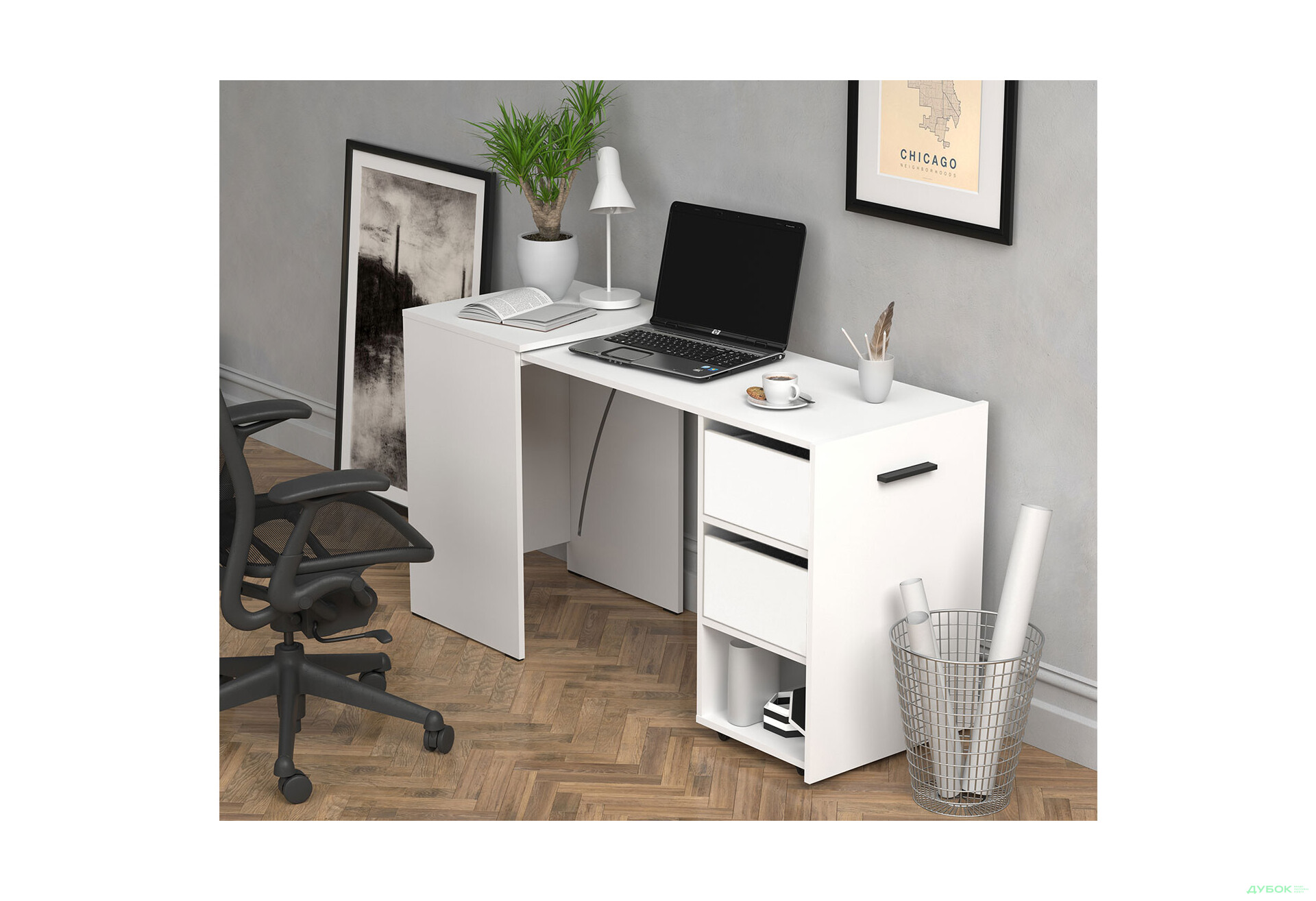 Зображення 5 - Стіл-тумба трансформер Knap Knap Hobana / Хобана Ш2 з поличкою та шухлядами, Білий