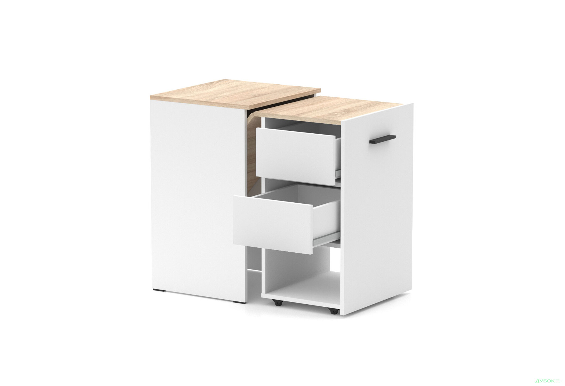 Зображення 2 - Стіл-тумба трансформер Knap Knap Hobana / Хобана Ш2 з поличкою та шухлядами, Білий / Дуб сонома