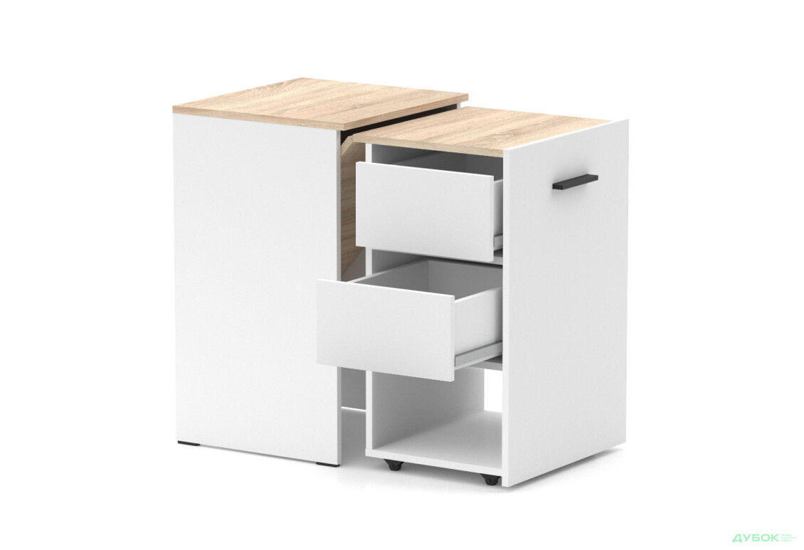 Зображення 2 - Стіл-тумба трансформер Knap Knap Hobana / Хобана Ш2 з поличкою та шухлядами, Білий / Дуб сонома