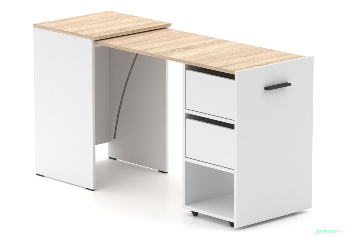Стіл-тумба трансформер Knap Knap Hobana / Хобана Ш2 з поличкою та шухлядами, Білий / Дуб сонома