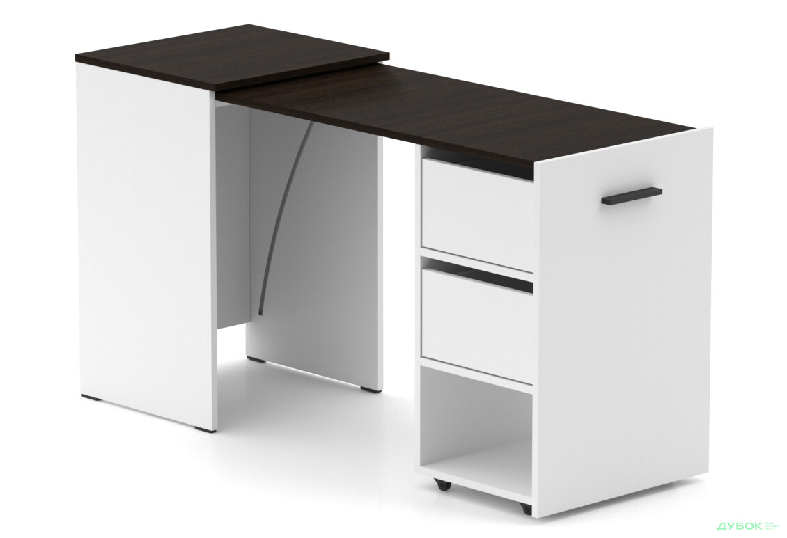 Стол-тумба трансформер Knap Knap Hobana / Хобана Ш2 с полкой и ящиками, Белый / Венге