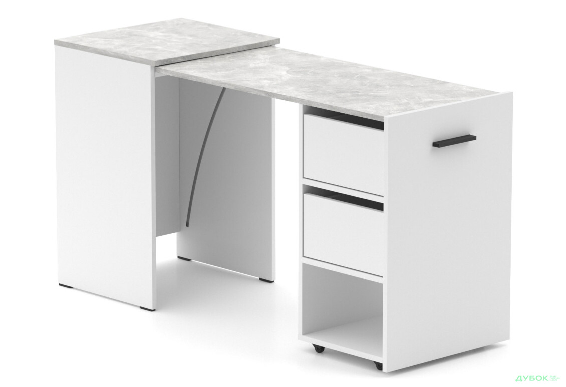 Стол-тумба трансформер Knap Knap Hobana / Хобана Ш2 с полкой и ящиками, Белый / Ателье светлый