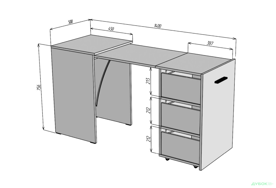 Изображение 6 - Стол-тумба трансформер Knap Knap Hobana / Хобана Ш3 с ящиками, Белый / Дуб сонома