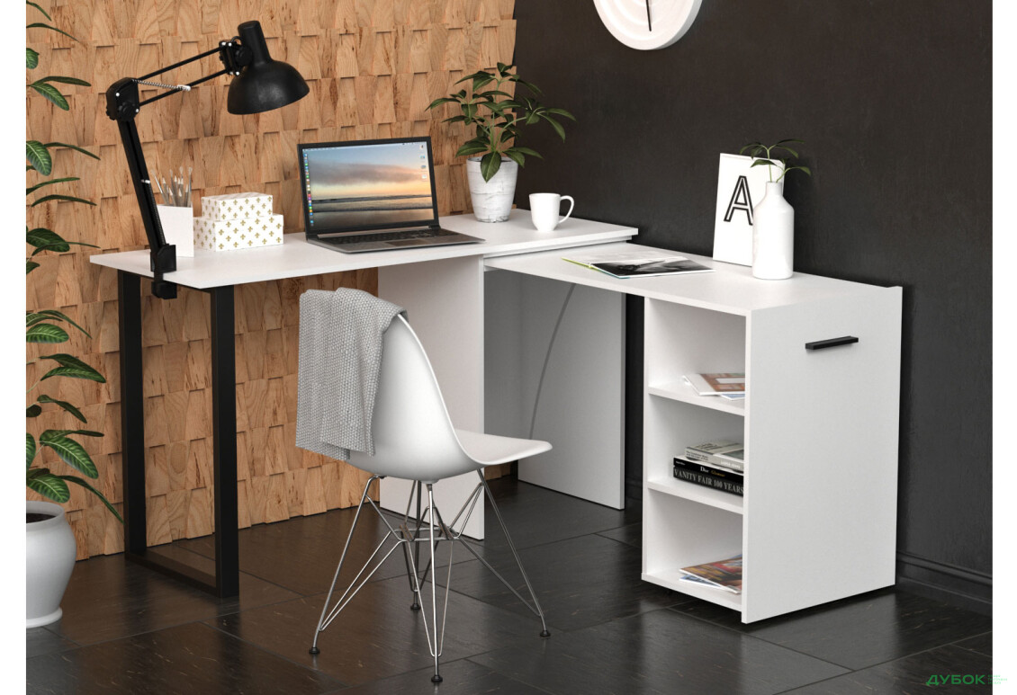 Зображення 6 - Стіл-трансформер Knap Knap Hobana+Jambo / Хобана+Джамбо з додатковою поворотною стільницею та полицями, Білий