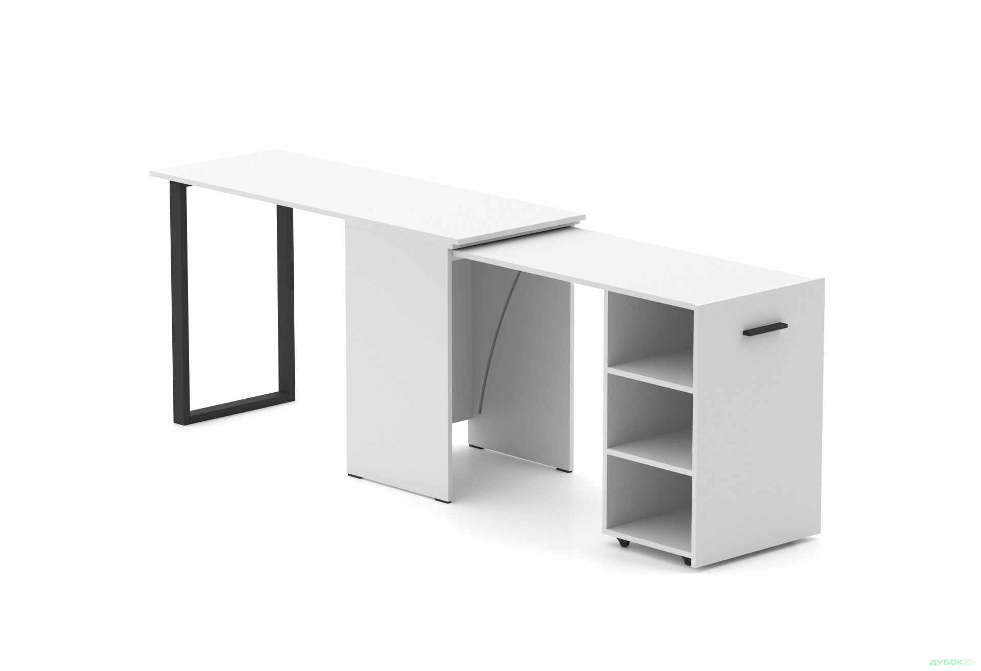 Зображення 2 - Стіл-трансформер Knap Knap Hobana+Jambo / Хобана+Джамбо з додатковою поворотною стільницею та полицями, Білий