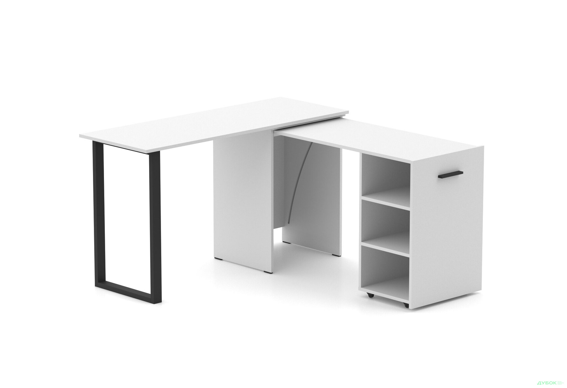 Зображення 1 - Стіл-трансформер Knap Knap Hobana+Jambo / Хобана+Джамбо з додатковою поворотною стільницею та полицями, Білий