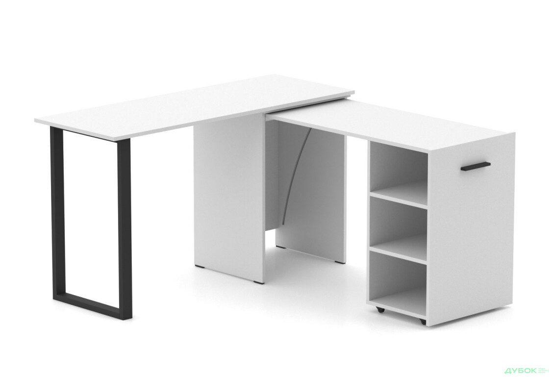 Стіл-трансформер Knap Knap Hobana+Jambo / Хобана+Джамбо з додатковою поворотною стільницею та полицями, Білий