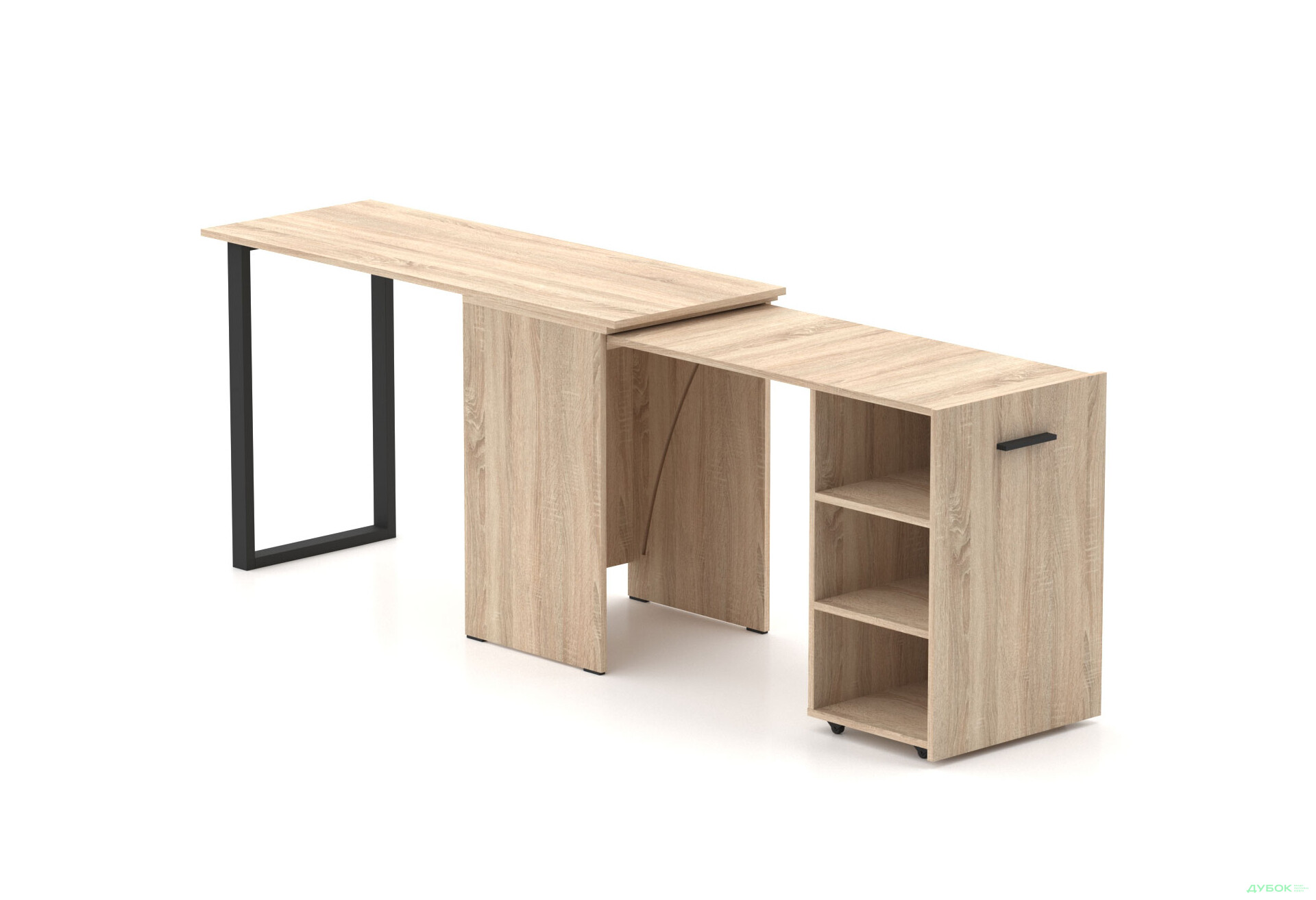 Изображение 4 - Стол-трансформер Knap Knap Hobana+Jambo / Хобана+Джамбо с дополнительной поворотной столешницей и полками, Дуб сонома