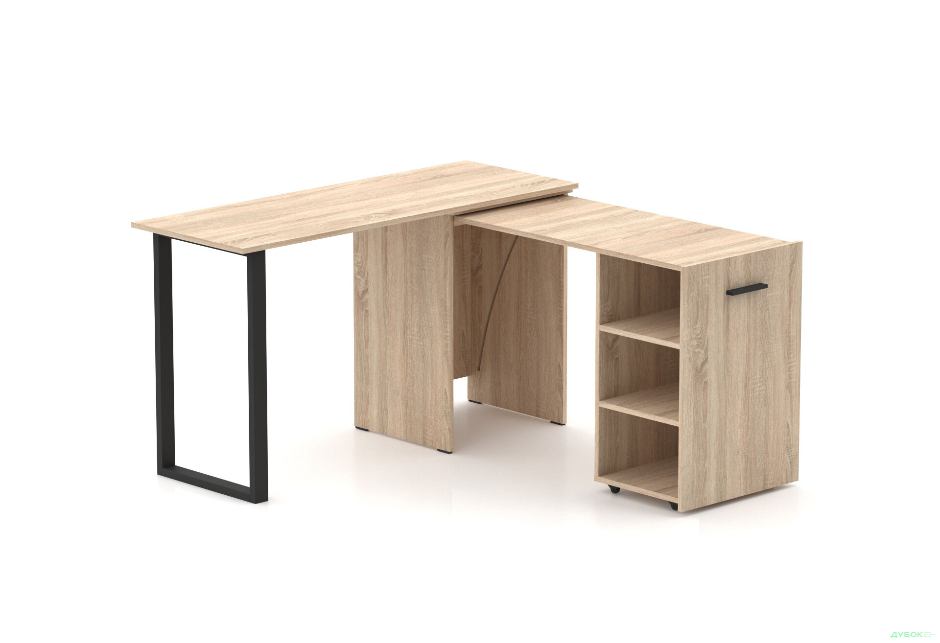 Изображение 1 - Стол-трансформер Knap Knap Hobana+Jambo / Хобана+Джамбо с дополнительной поворотной столешницей и полками, Дуб сонома