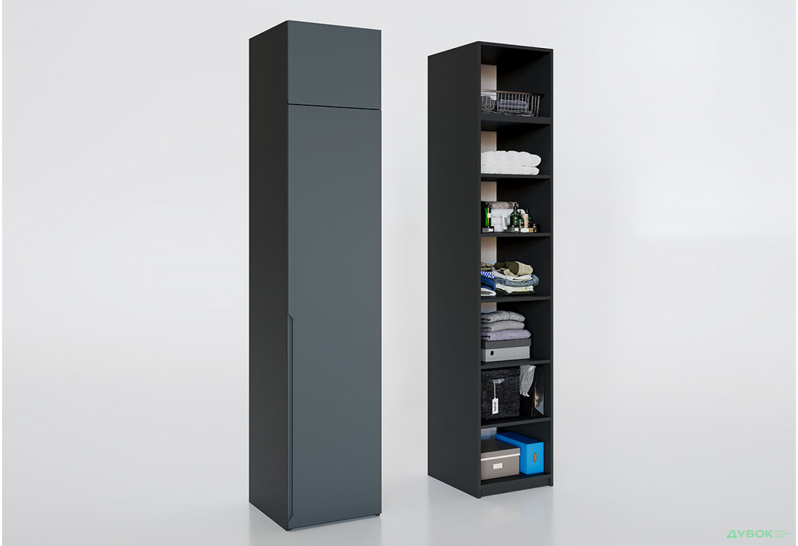 Пенал VIP-master Неаполь 1-дверний з антресолею 50 см Антрацит - Зображення 2 Зображення 2 - Пенал VIP-master Неаполь 1-дверний з антресолею 50 см Антрацит