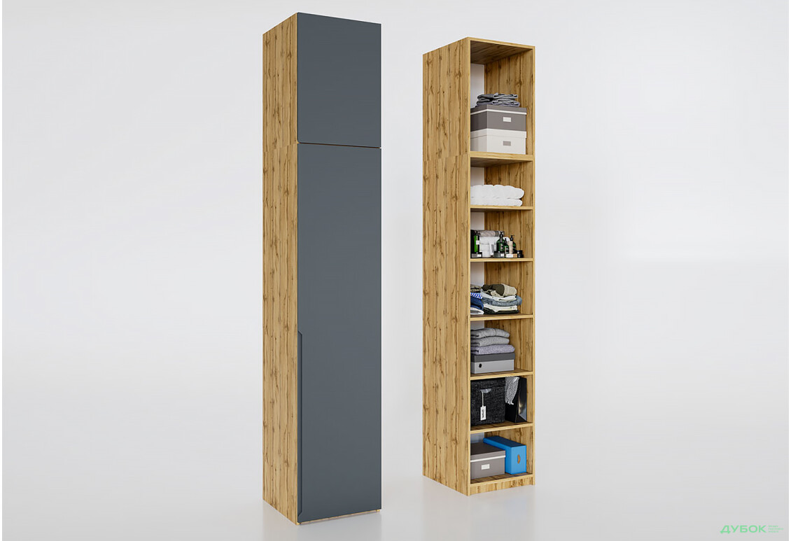 Пенал VIP-master Неаполь 1-дверний з антресолею 50 см Дуб аппалачі / антрацит - Зображення 2 Зображення 2 - Пенал VIP-master Неаполь 1-дверний з антресолею 50 см Дуб аппалачі / антрацит