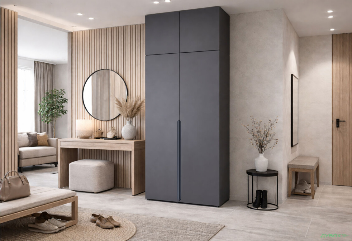 Зображення 2 - Шафа VIP-master Неаполь 2-дверний з антресолею 100 см Антрацит