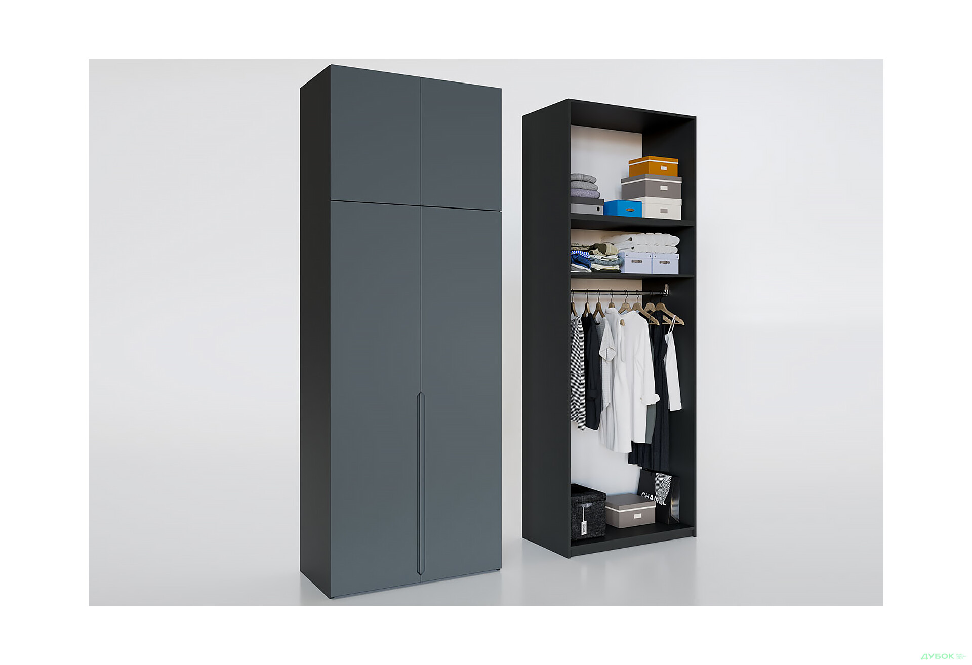 Шкаф Вип-Мастер Неаполь 2-дверный с антресолью 100 см Антрацит - Изображение 2 Изображение 2 - Шкаф Вип-Мастер Неаполь 2-дверный с антресолью 100 см Антрацит