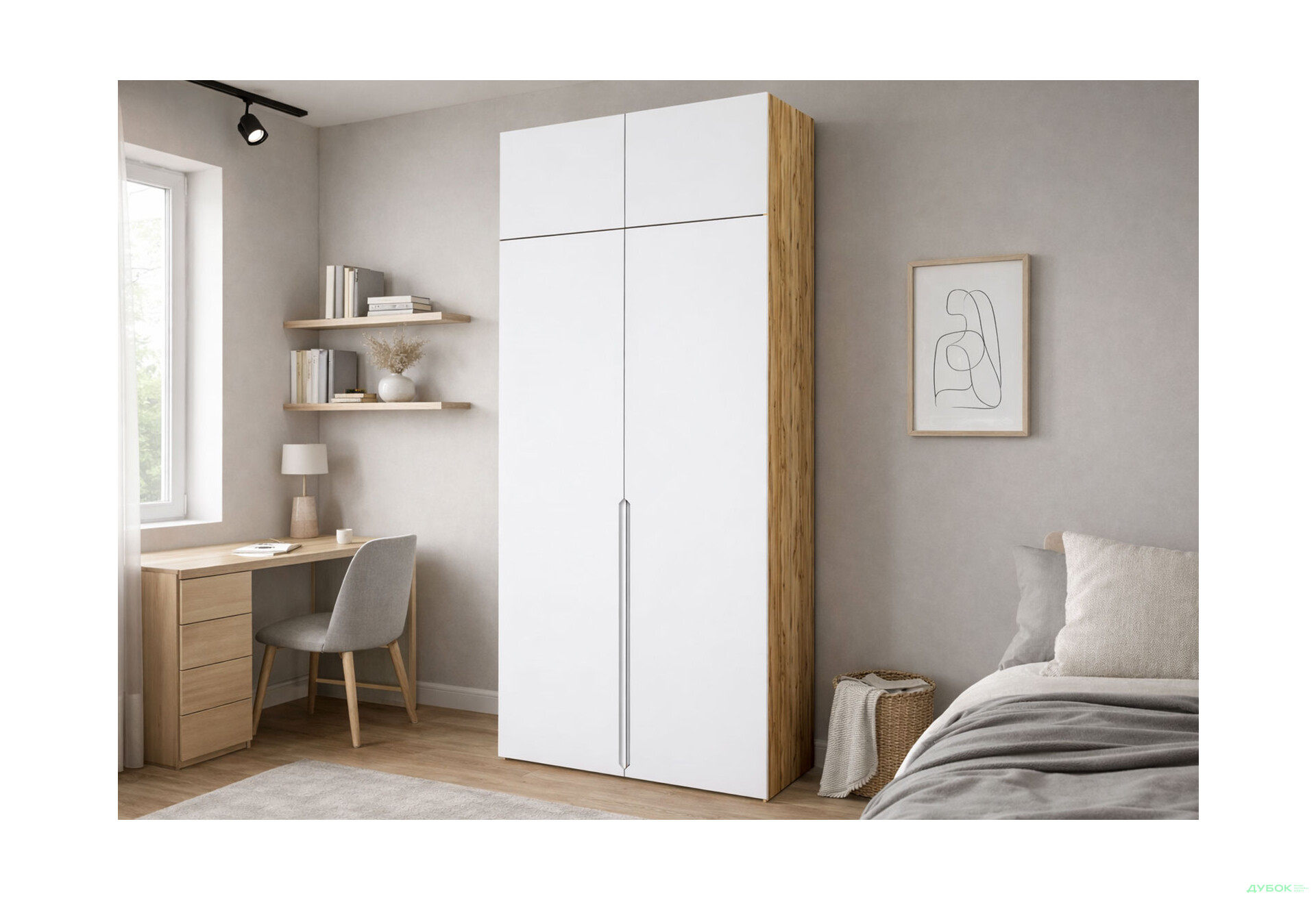 Зображення 2 - Шафа VIP-master Неаполь 2-дверний з антресолею 100 см Дуб аппалачі / Біла