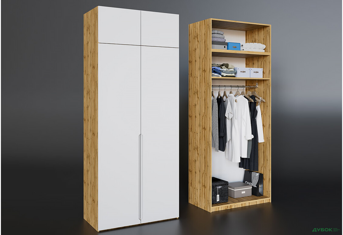 Зображення 2 - Шафа VIP-master Неаполь 2-дверний з антресолею 100 см Дуб аппалачі / Біла