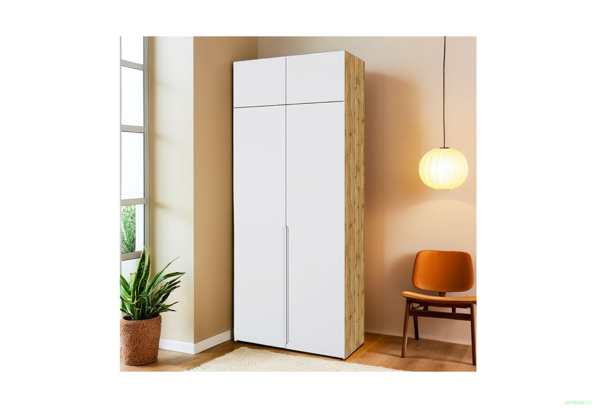 Зображення 3 - Шафа VIP-master Неаполь 2-дверний з антресолею 100 см Дуб аппалачі / Біла