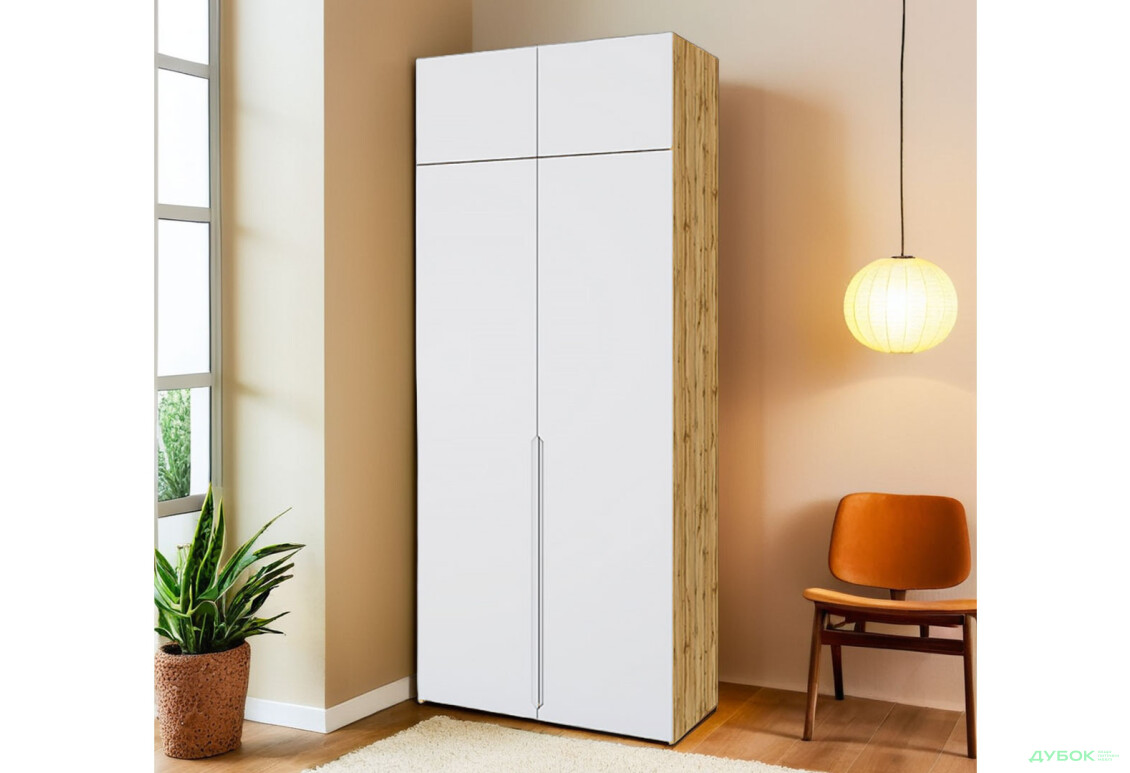 Зображення 3 - Шафа VIP-master Неаполь 2-дверний з антресолею 100 см Дуб аппалачі / Біла