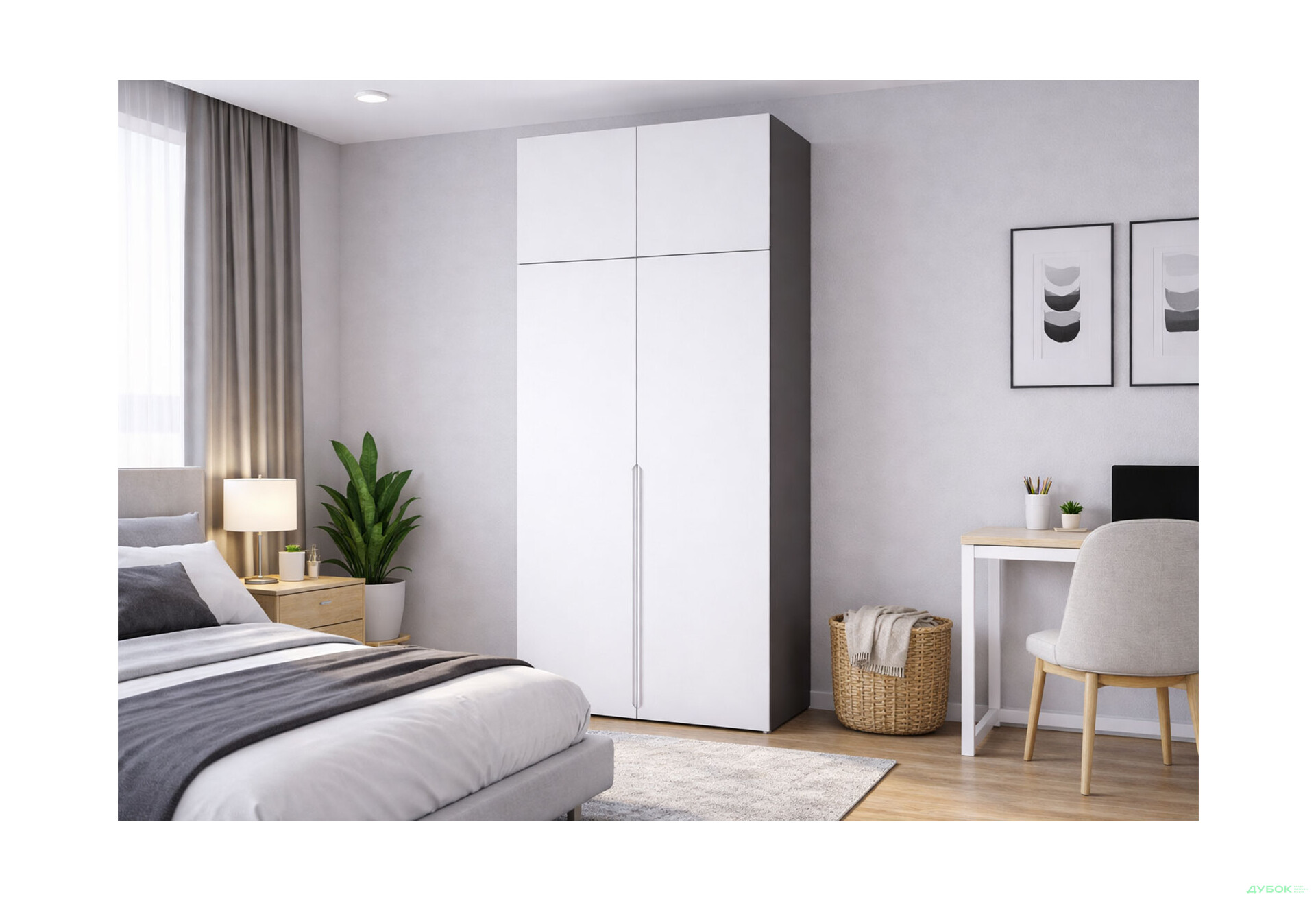 Зображення 2 - Шафа VIP-master Неаполь 2-дверний з антресолею 100 см Антрацит / Біла