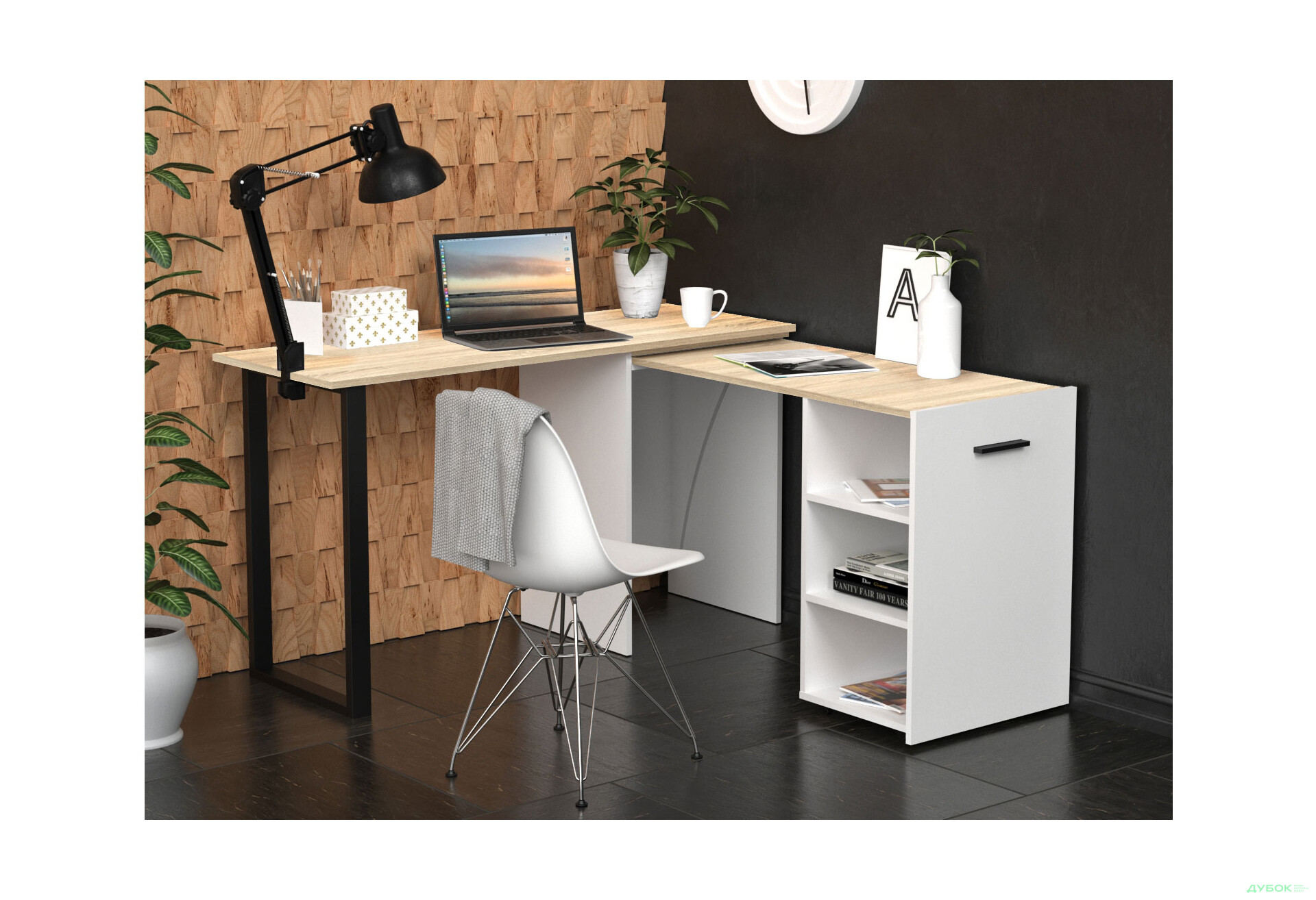 Изображение 6 - Стол-трансформер Knap Knap Hobana+Jambo / Хобана+Джамбо с дополнительной поворотной столешницей и полками, Белый / Дуб сонома