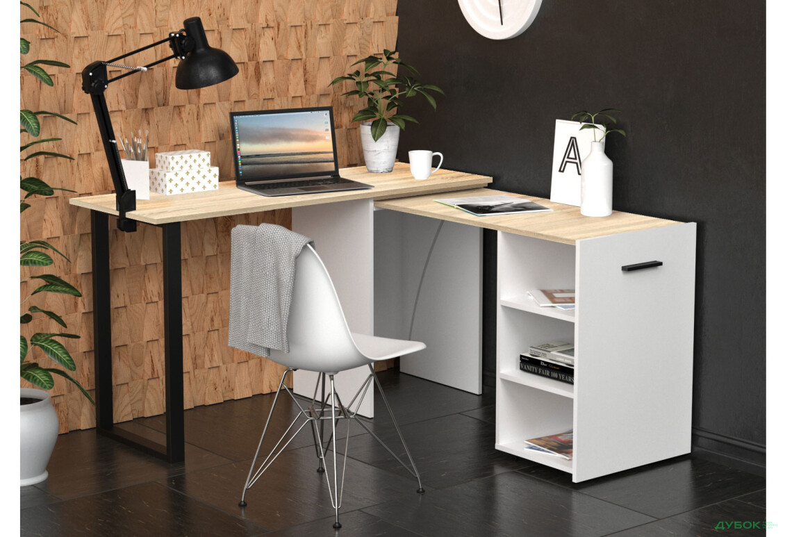 Изображение 6 - Стол-трансформер Knap Knap Hobana+Jambo / Хобана+Джамбо с дополнительной поворотной столешницей и полками, Белый / Дуб сонома