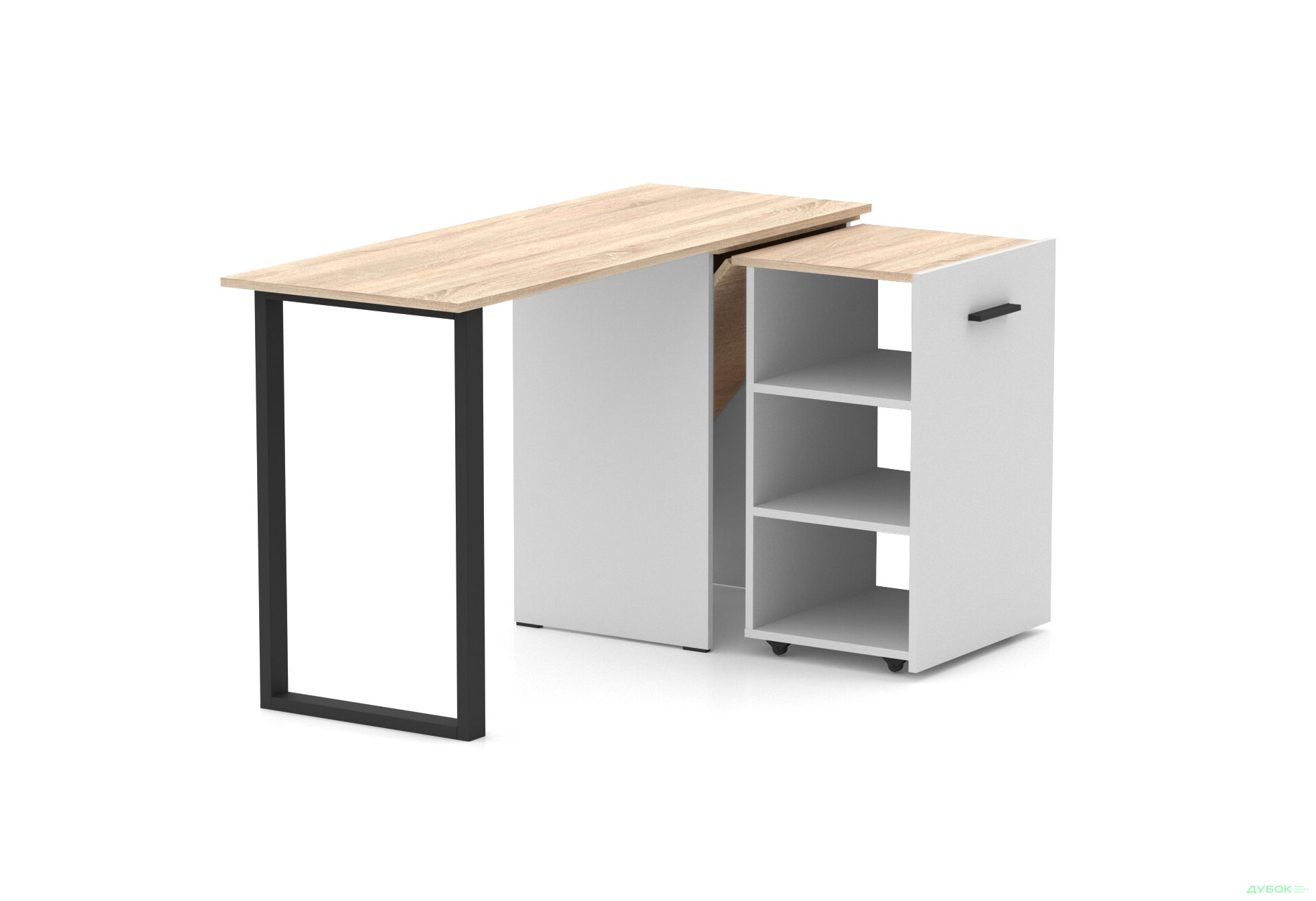 Изображение 2 - Стол-трансформер Knap Knap Hobana+Jambo / Хобана+Джамбо с дополнительной поворотной столешницей и полками, Белый / Дуб сонома