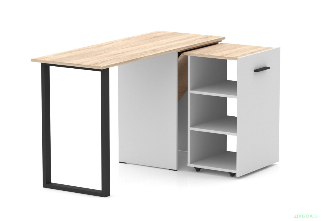 Изображение 2 - Стол-трансформер Knap Knap Hobana+Jambo / Хобана+Джамбо с дополнительной поворотной столешницей и полками, Белый / Дуб сонома