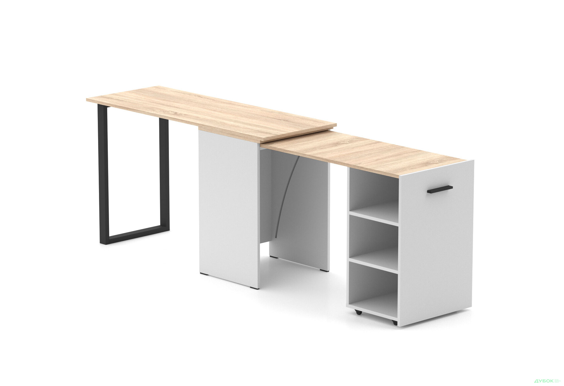 Изображение 4 - Стол-трансформер Knap Knap Hobana+Jambo / Хобана+Джамбо с дополнительной поворотной столешницей и полками, Белый / Дуб сонома