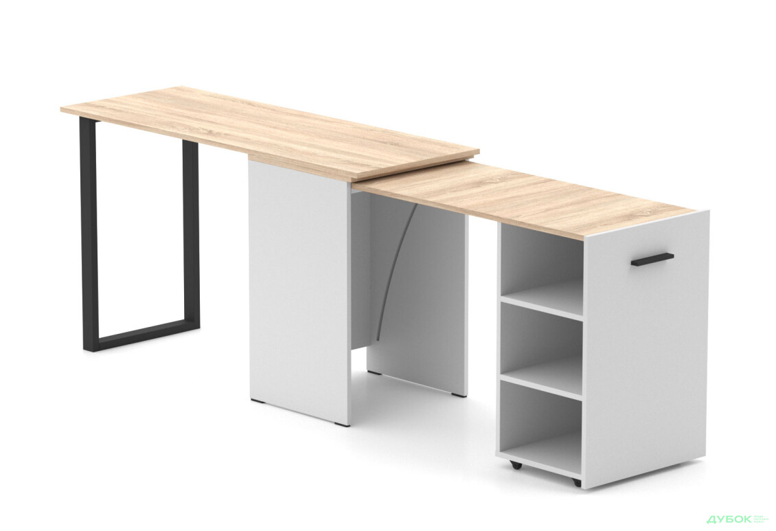 Изображение 4 - Стол-трансформер Knap Knap Hobana+Jambo / Хобана+Джамбо с дополнительной поворотной столешницей и полками, Белый / Дуб сонома